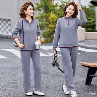 专柜品牌中老年女春季立领运动套装妈妈春秋洋气今年流行的卫衣减