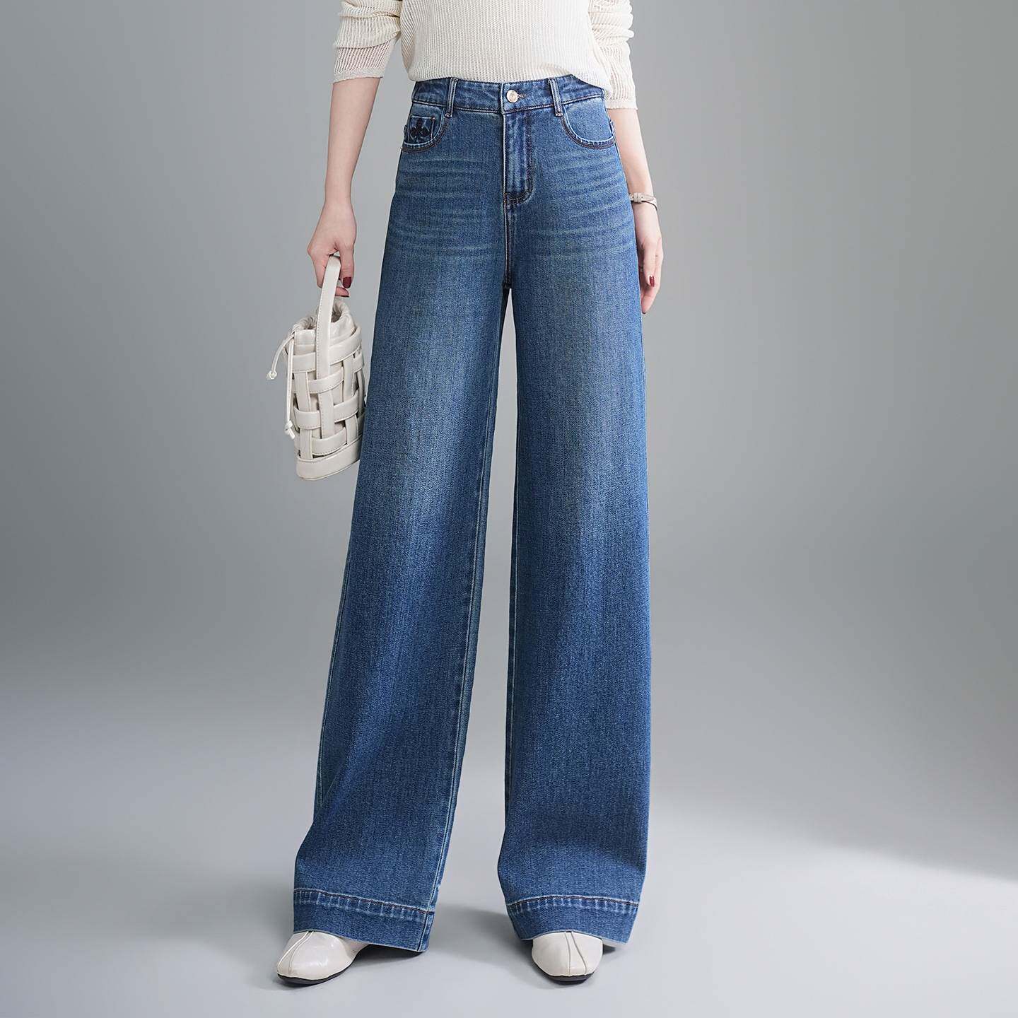 专柜品牌窄版牛仔阔腿裤女2026年春季新款垂感高腰直筒裤修身显瘦
