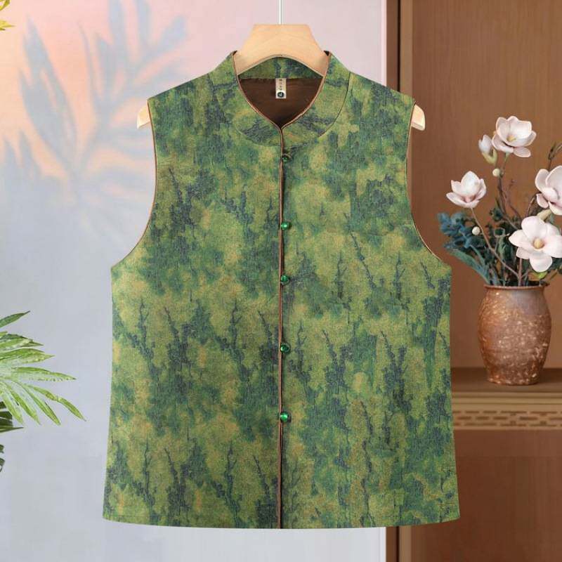 专柜品牌精品女士服装中老年女士大码马甲典雅印花无袖内搭春秋款