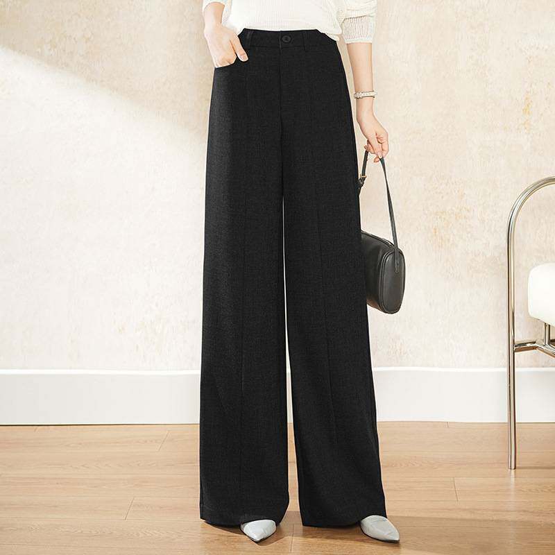 专柜品牌黑色阔腿裤女2026春夏新款高腰垂感宽松慵懒风直筒裤气质