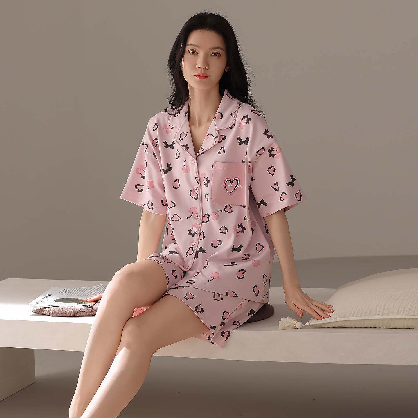 专柜官方睡衣女款夏季纯棉短袖短裤女士家居服夏款甜美全棉休闲可