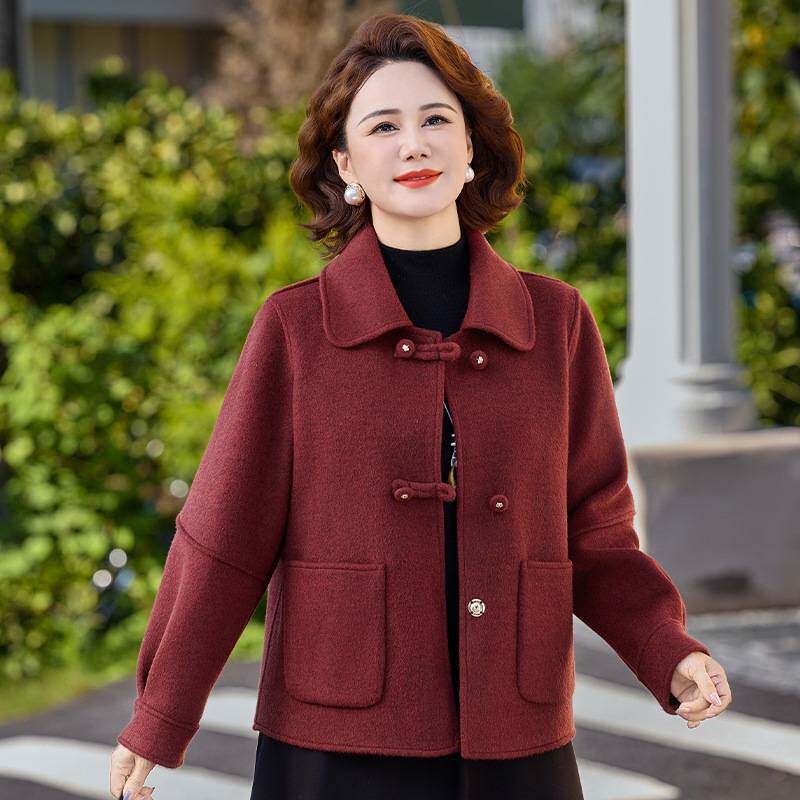 专柜官方高贵妈妈秋装外套中年妇女呢大衣气质中老年女春秋双面呢