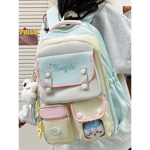 专柜品牌高颜值ins学院风可爱书包女甜美萌系中小学生撞色多隔层
