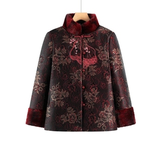 专柜品牌妈妈冬装加绒厚棉衣老年奶奶短款冬天棉袄中老年棉服上衣