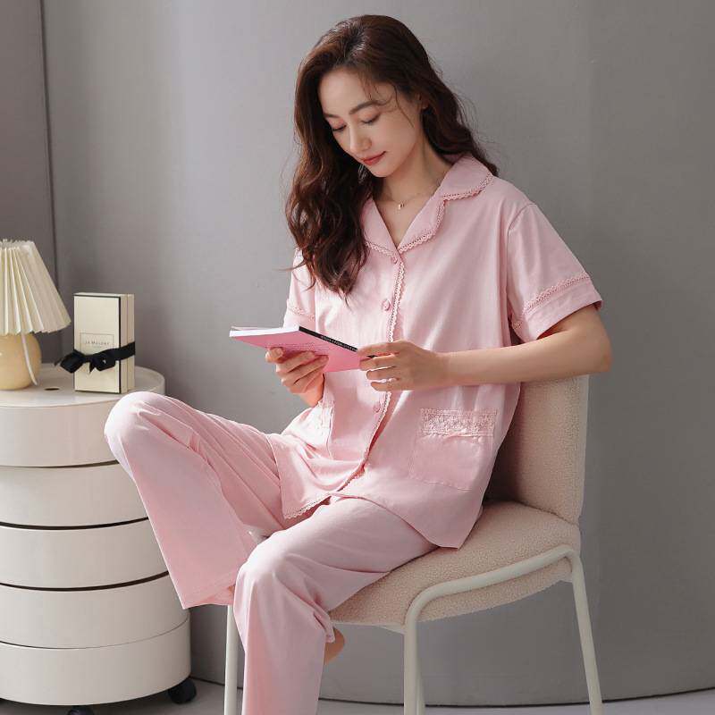 专柜品牌2026睡衣女士夏季薄款纯棉短袖长裤中年妈妈大码家居服套