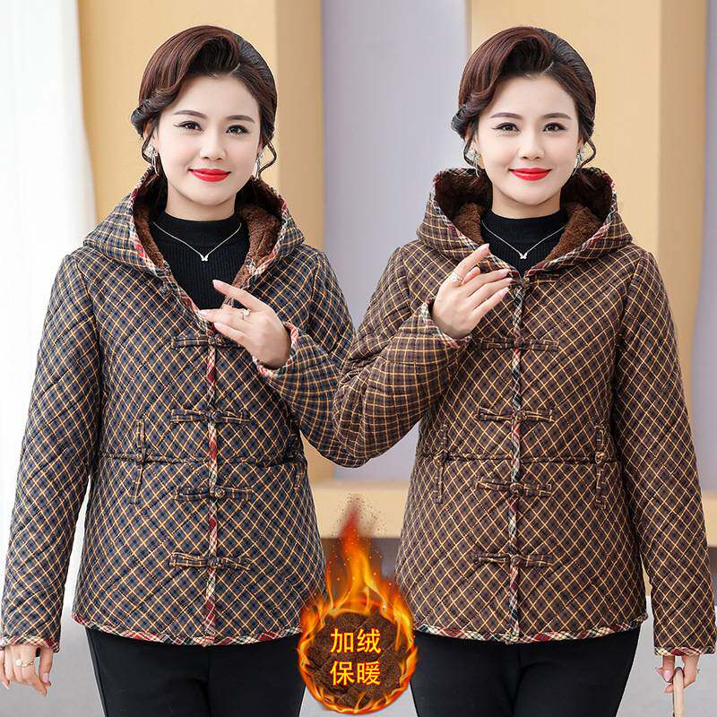 专柜官方妈妈冬装加绒棉衣中老年女装棉服加厚碎花外套时尚奶奶装