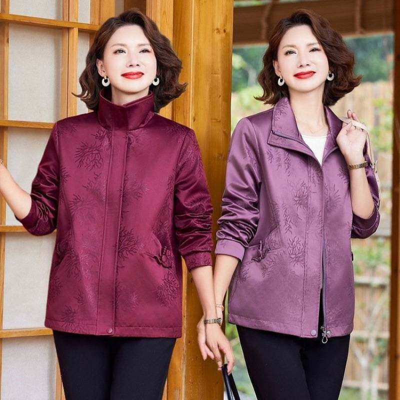 专柜品牌胖妈妈春秋装外套薄款时尚新款中老年人女装风衣奶奶加大