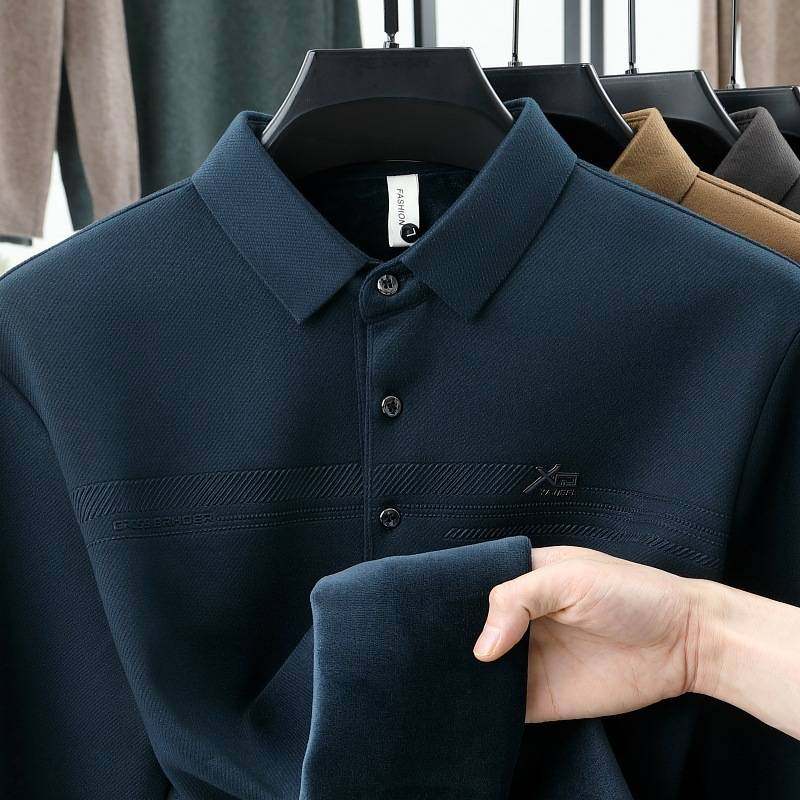 专柜品牌2025秋冬季新款中年男士长袖T恤衫加绒加厚打底T恤爸爸装