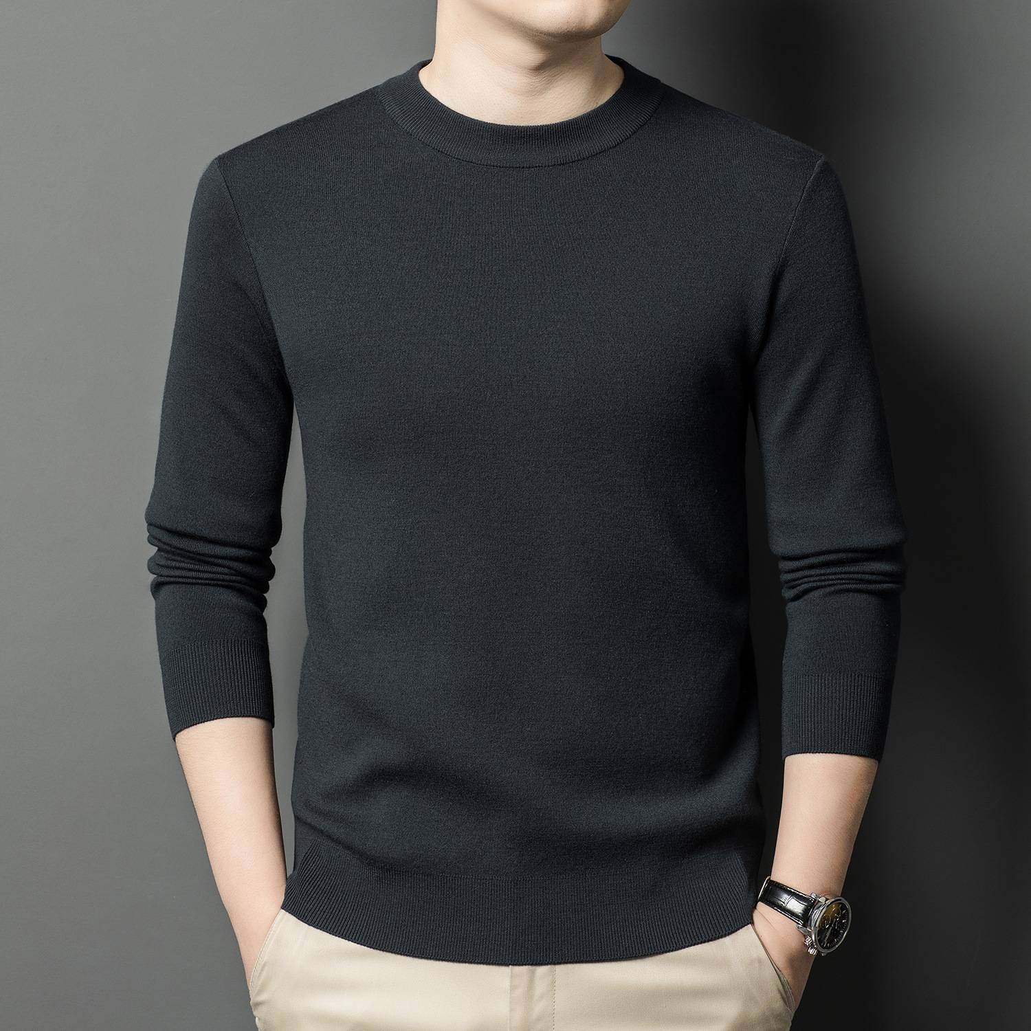 专柜品牌2025冬季新款中年男士半高领时尚休闲羊毛衫保暖宽松打底