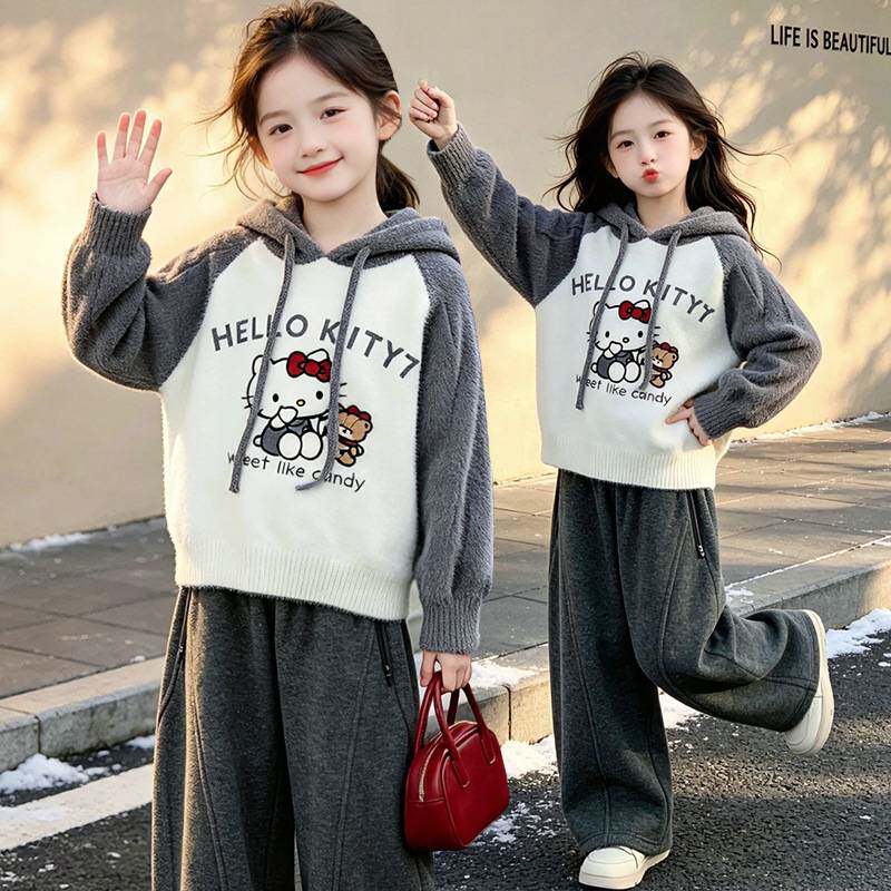 专柜品牌女童秋冬针织衫连帽2026新款儿童韩系水貂绒保暖毛线衣加