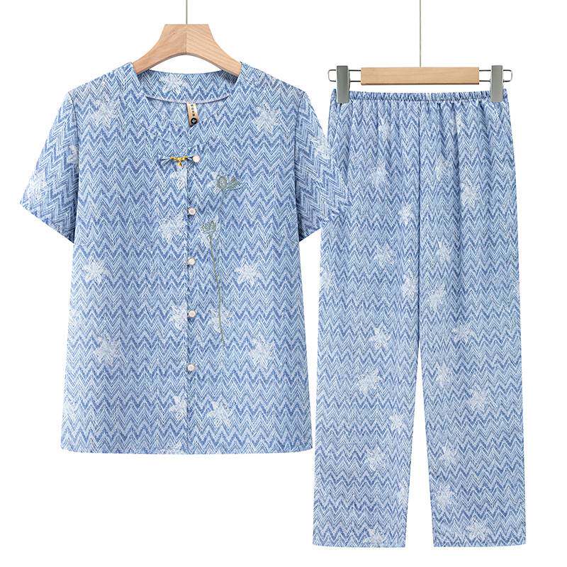 专柜官方中老年人夏季居家套装妈妈透气薄款小衫显瘦休闲服奶奶宽
