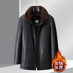 专柜品牌中老年加绒加厚皮衣外套老爸冬装50岁60老人棉服爷爷冬季