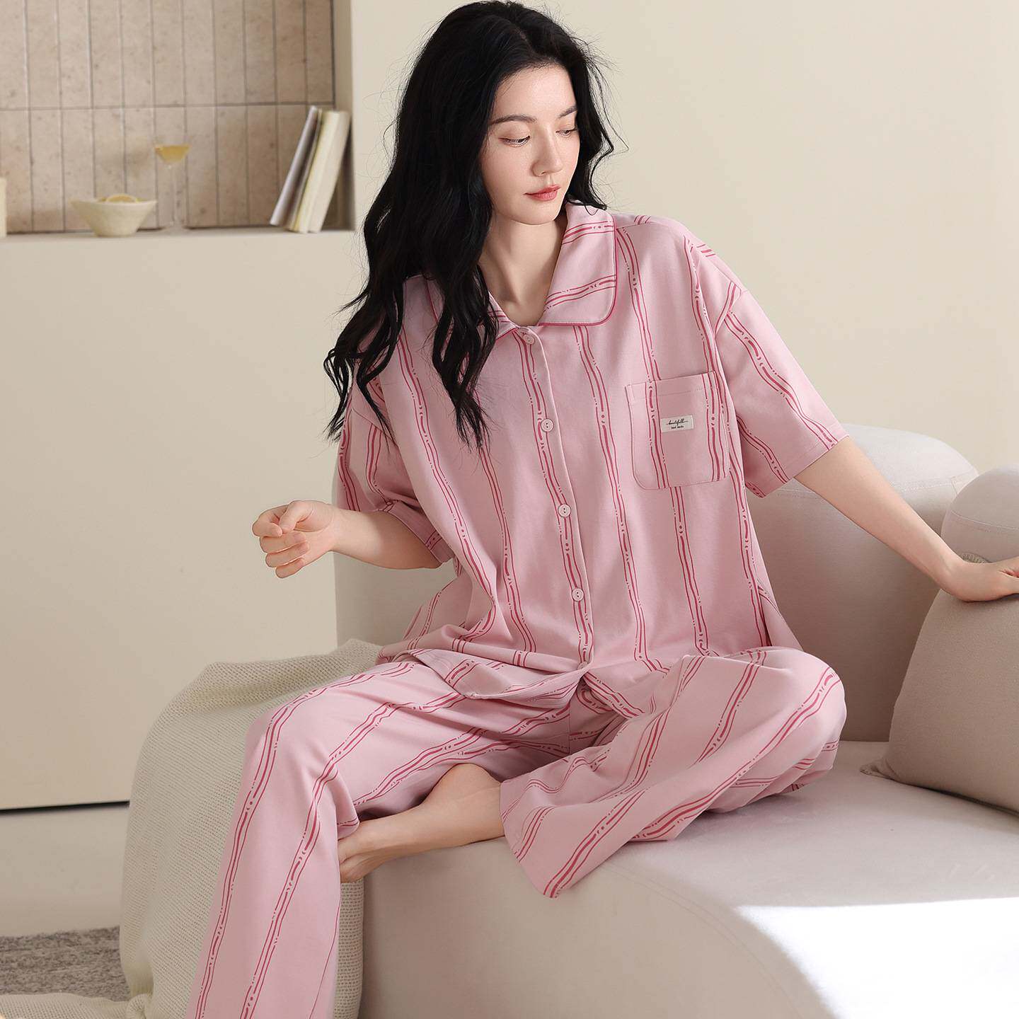 专柜官方睡衣女款2026新款纯棉高级感短袖长裤家居服女全棉套装夏