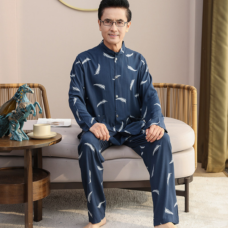 棉绸男士开衫睡衣套装可外穿