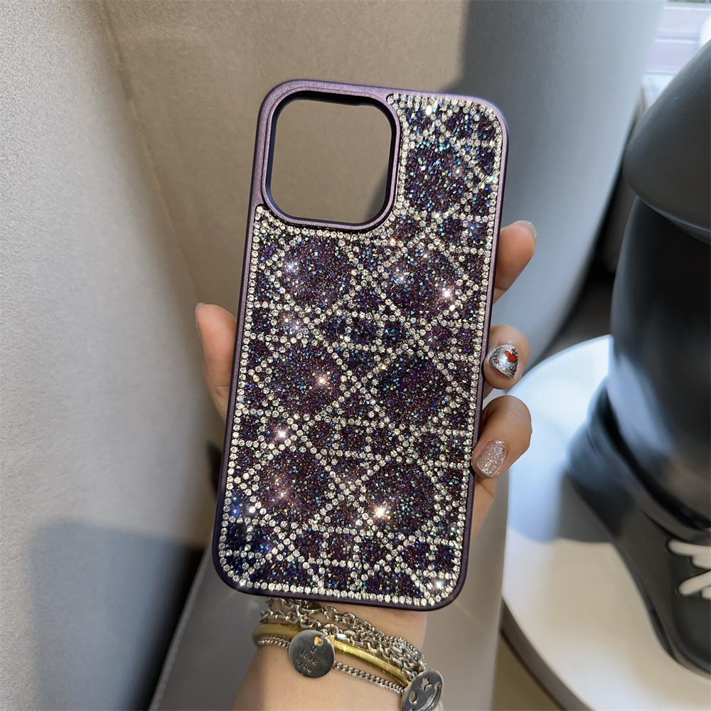 奢华格纹闪钻硅胶防摔手机壳菱格