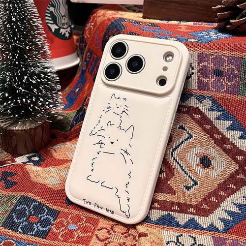 适用苹果17/华为Pura80/小米17/OPPO Reno14/VIVO X200简约线条小猫tpu全包手机壳iPhone13/16Promax米白软