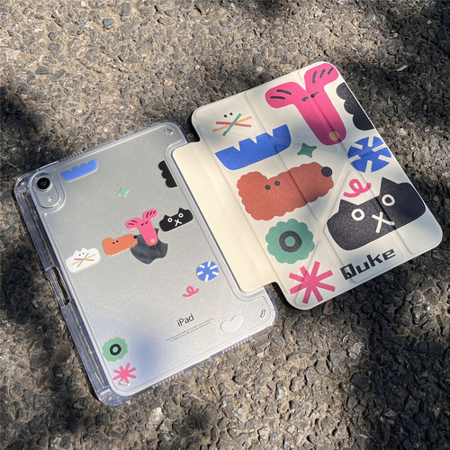 原创设计iPad2026Air4/5/6三折磁吸唤醒Y折多角度支撑mini平板电脑保护套iPad7/8/9/10/11带笔槽Pro抽象可爱
