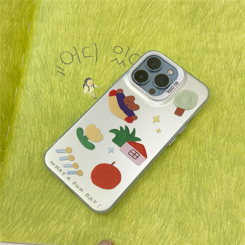 适用于苹果/华为/荣耀/vivo/oppo/小米/红米手机壳银色镭射磨砂亲肤手感iPhone15/14/13可爱撞色插画12promax