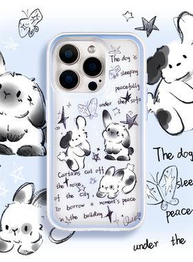 趣壳制作室IMD二合一新款适用苹果15/14手机壳iPhone12保护套13Promax亲肤手感巨防摔！灰蓝可爱手绘学生少女