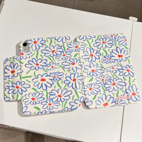 磁吸可分离720°旋转多角度Y折三折支撑iPad7/8/9/10平板电脑壳mini6保护套Pro蓝色艺术花朵2026Air4/5/6/7