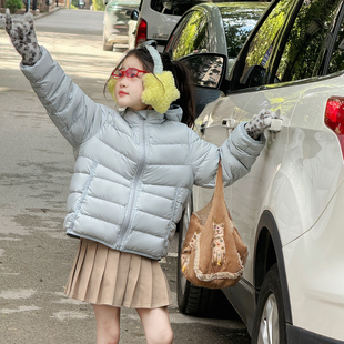 韩装26款儿童轻薄羽绒服男女童90白鸭绒短款连帽排骨款面包服外套