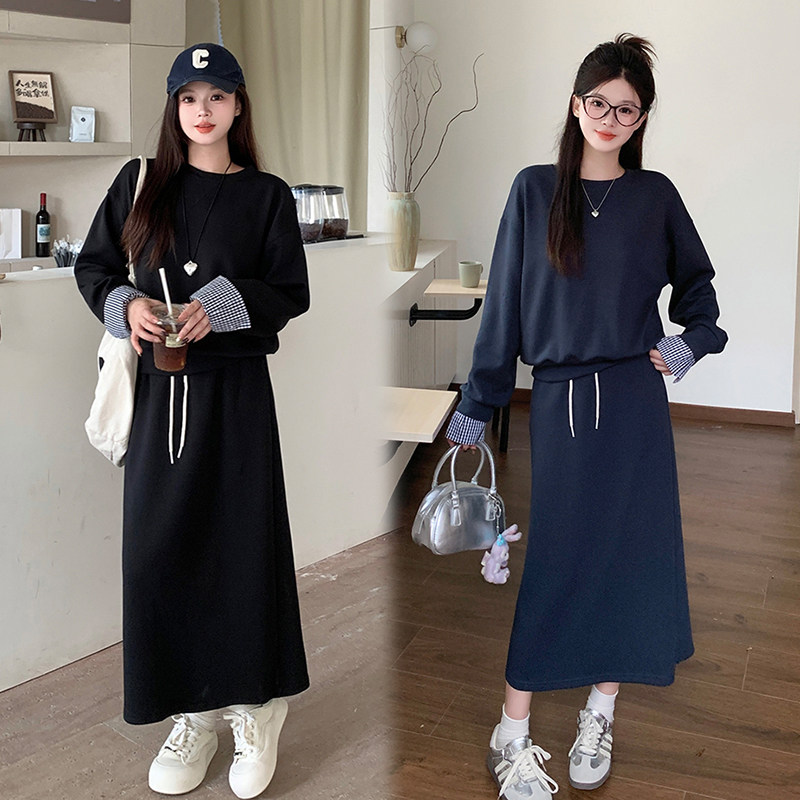 大码女装运动风卫衣套装2025新款秋季胖MM高腰显瘦半身裙子两件套