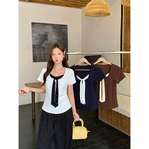 女夏季蝴蝶结系带设计感辣妹上衣