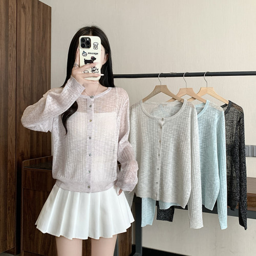 甜美轻薄防晒针织长袖开衫上衣