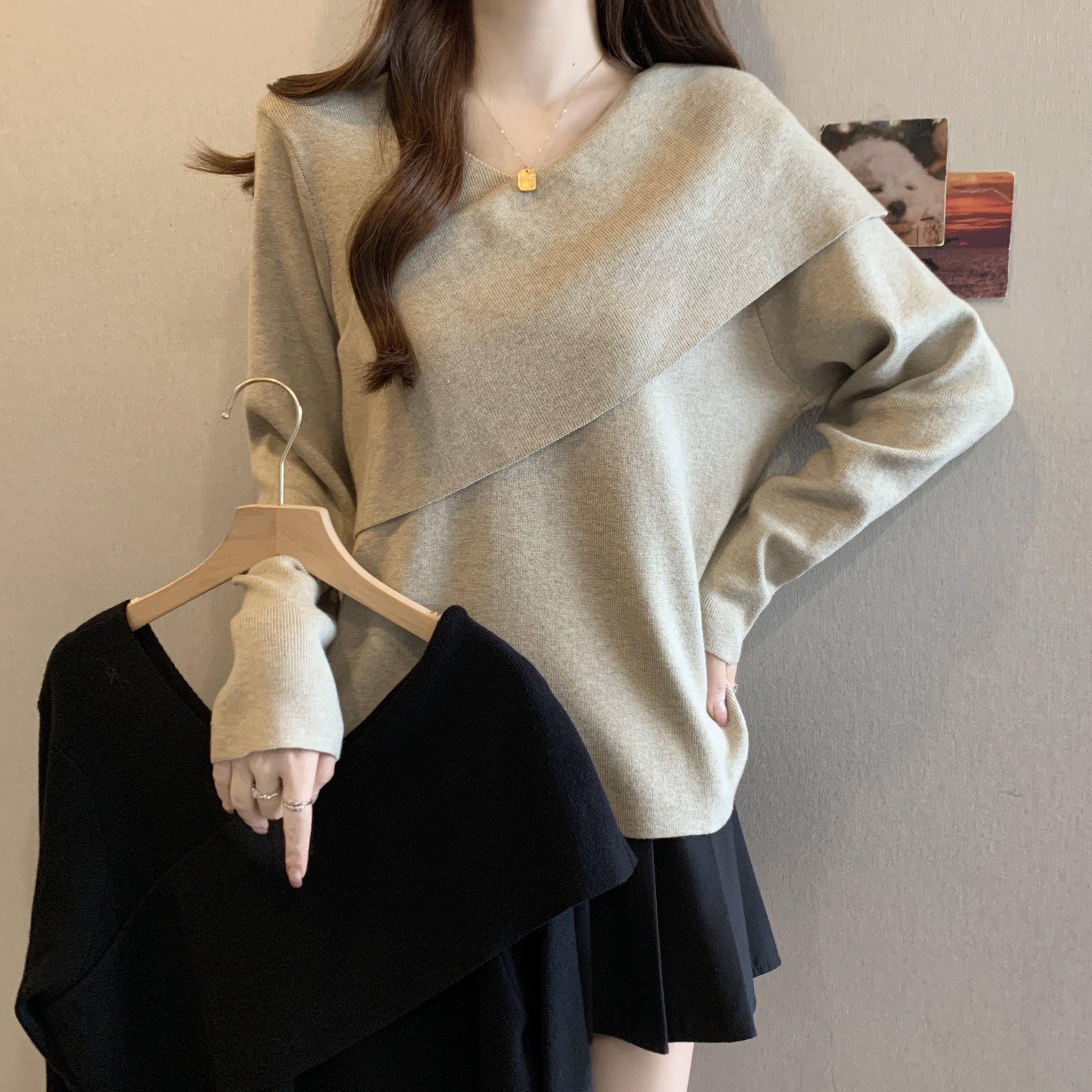 大码女装红色交叉V领长袖针织打底衫冬季胖mm显瘦巨好看内搭上衣,女装/女士精品,毛针织衫,淘宝优惠券,粉丝福利购,淘宝优惠卷