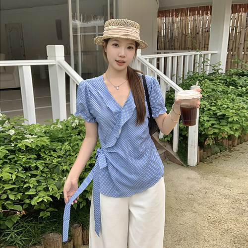 夏季绑带收腰显瘦温柔减龄上衣