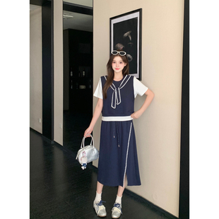 2026女夏季新款时尚百搭韩系休闲风拼接上衣＋半身裙两件套