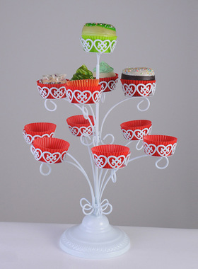 树形纸杯蛋糕架白色铁艺点心架欧式婚庆甜品台杯子蛋糕展示架11杯