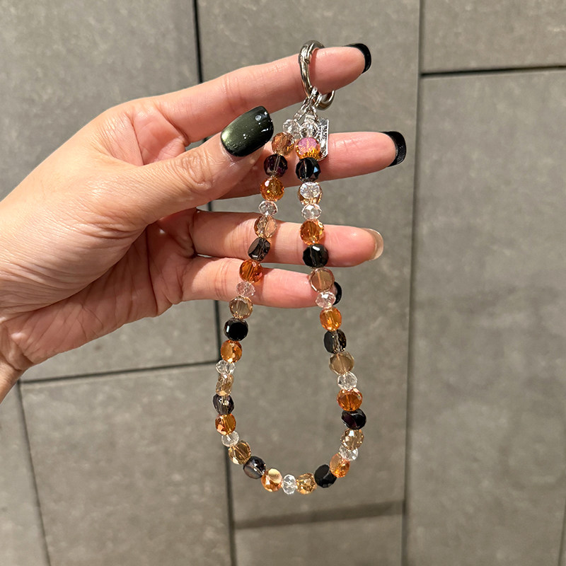 新款流苏绿水晶手机挂绳女款手腕挂饰高级奢华时尚挂件ins风手工串珠短款