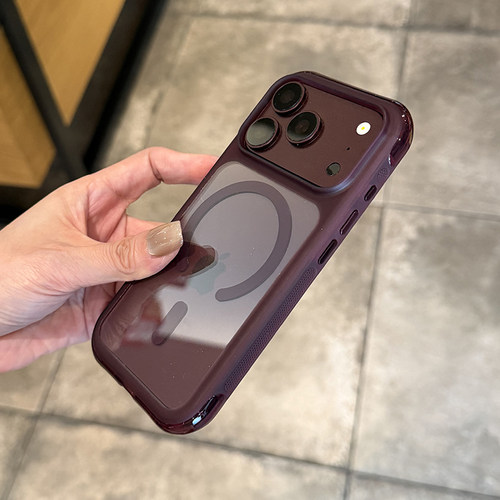 适用苹果18promax手机壳新款透明适用iphone17pro保护套全包边防摔简约高级樱桃红软边