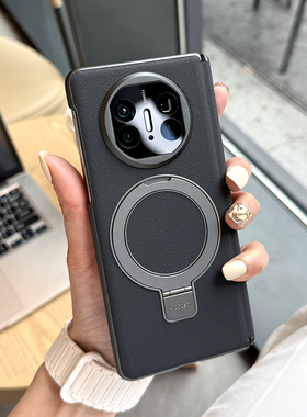 适用于华为Matex6手机壳新款中轴保护可折叠金属支架matex5典藏版全包边防摔保护套精选素皮辅助磁吸碳灰色