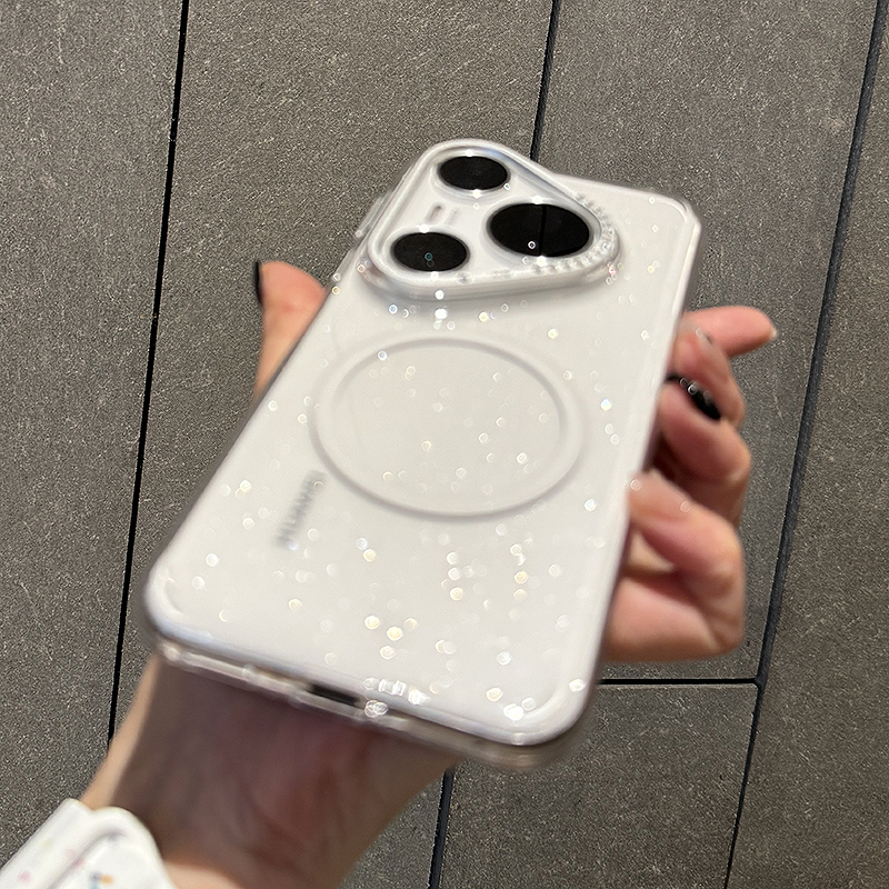 适用于华为Pura80pro手机壳透明闪粉磁吸华为p80pro+新款简约透明保护套超薄手感高级水钻金属镜头框时尚硬壳