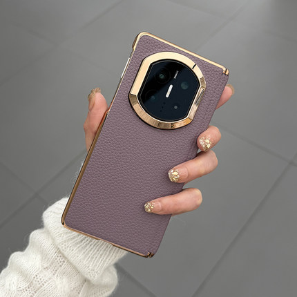 适用于华为matex7手机壳折叠屏新款matex全包防摔高级皮质电镀硬壳Matex7典藏版中轴保护套香芋紫