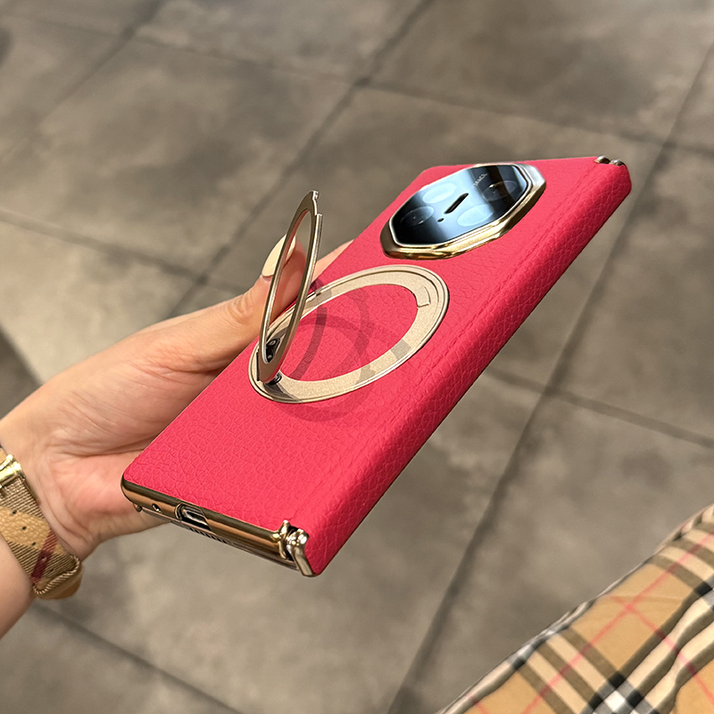 适用于华为matex6手机壳折叠屏新款Matex5双中轴保护包裹皮质保护套简约高档墨西哥粉电镀旋转支架后壳