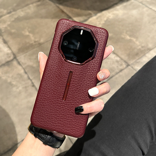 适用华为Mate60rs手机壳新款 安可拉红 防摔高级感华为mate60rs非凡大师保时捷保护套全包头层牛皮真皮超薄新款
