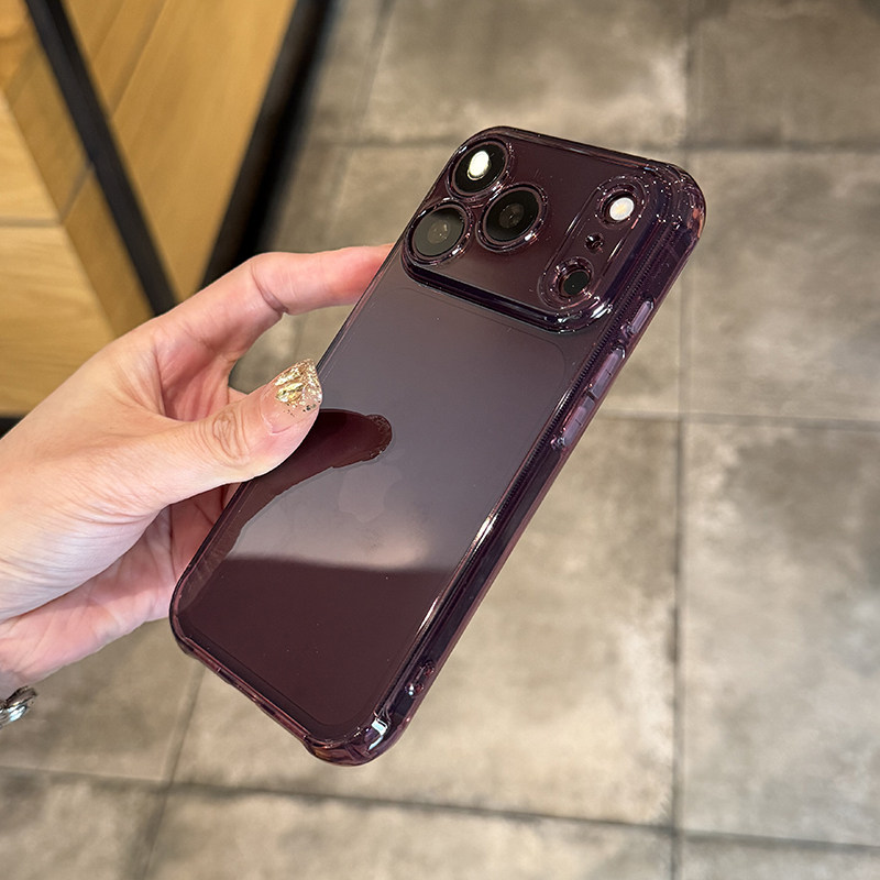 适用苹果18promax手机壳新款透明适用iphone17pro保护套全包边TPU防摔简约高级酒红色软壳