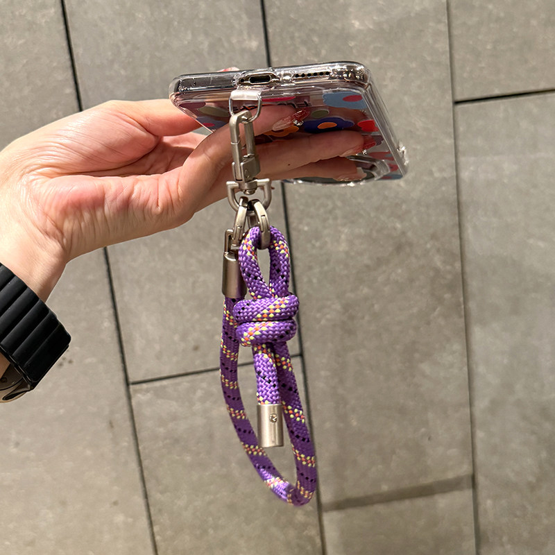 简约现代时尚可调节手腕款手机挂绳手机链防丢失多功能挂饰钥匙圈紫色编绳