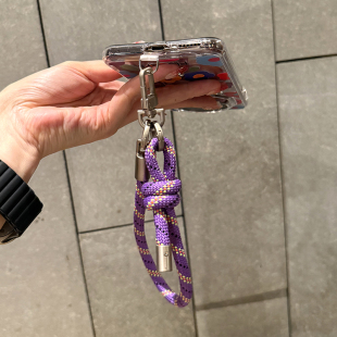 简约现代时尚 手机挂绳手机链防丢失多功能挂饰钥匙圈紫色编绳 可调节手腕款