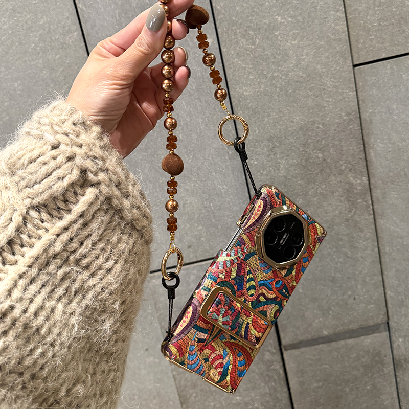 适用华为matex6手机壳折叠屏新款精选高档素皮防摔全包镜头高级硬壳Matex5典藏版保护套双中轴国风彩色图腾