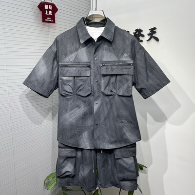 2025新款夏季男士时尚休闲短袖衬衫套装潮牌宽松百搭潮流五分裤