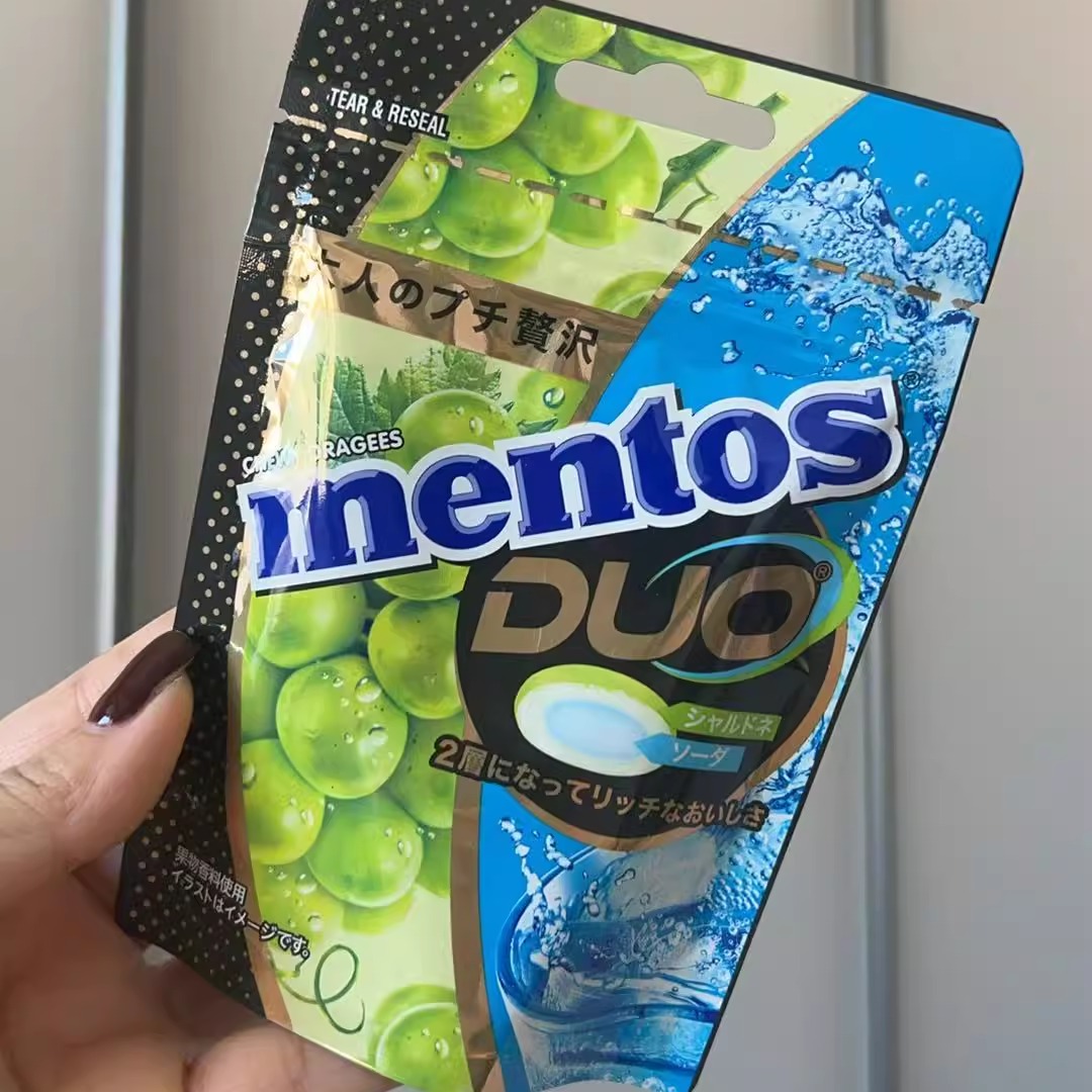 日本代购 本土mentos曼妥思双口味夹心糖葡萄汽水味糖果清口气