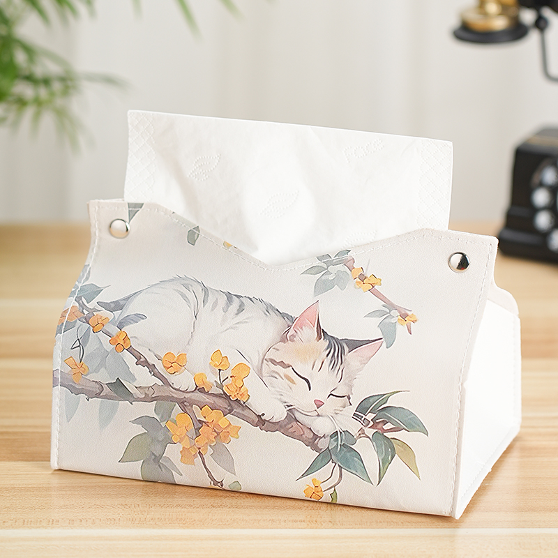 上树猫猫纸巾盒家用客厅抽纸盒轻奢皮质高级感纸抽盒餐巾厕所创意