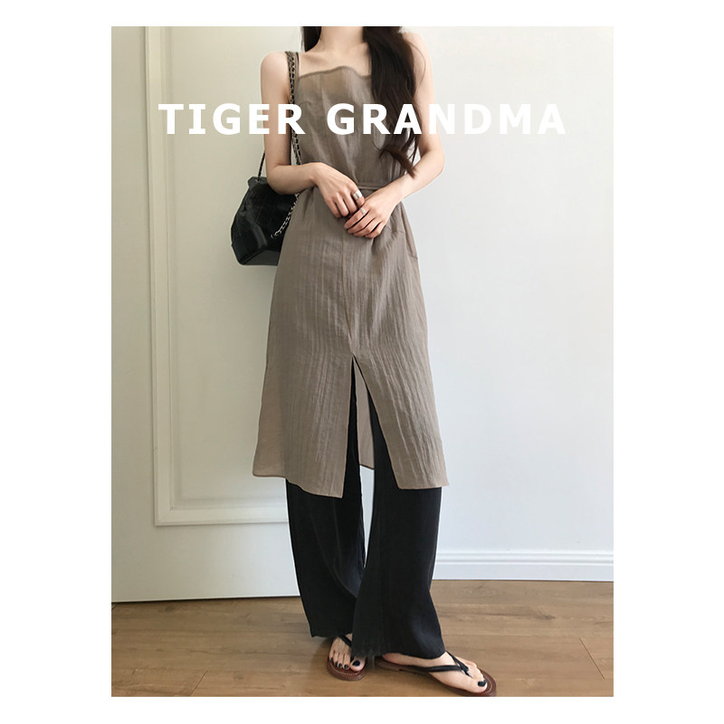 大奇TG吊带背心式微透叠穿连衣裙2024夏季薄款设计感温柔极简风