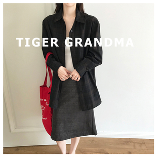 大奇TG【层次玩家】双层面料黑咖暗调日系高级感全棉格纹衬衫外套