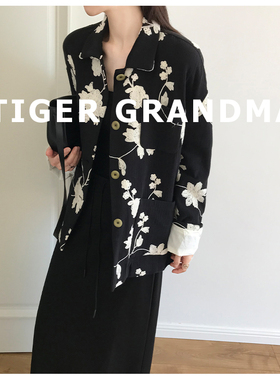 大奇TG棉质白色刺绣西服外套秋季新品设计感极简风百搭新中式高级