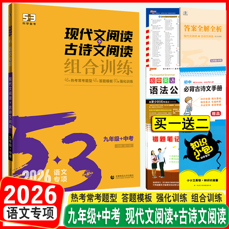 2026语文专项53初中语文现代文阅读+古诗文阅读九年级+中考五年中考三年模拟语文阅读理解专项训练初三上下册文言文课外阅读一本全